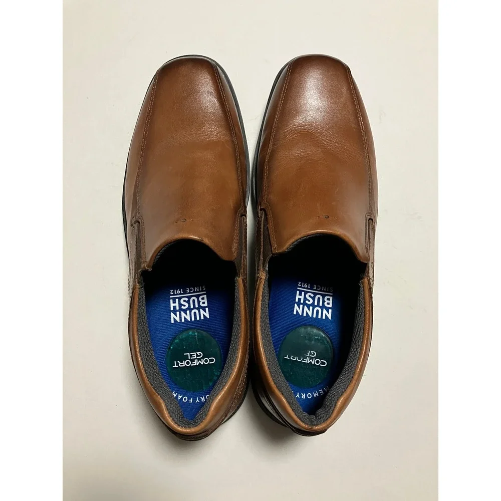 Nunn Bush Mens Kore Slip On Loafer 7.5M Brown Leather Comfort Gel 84945-221